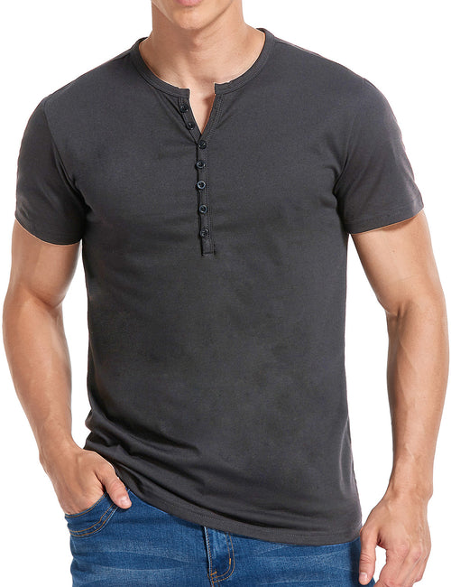 Men's Casual Solid Color Short Sleeve Henley T-shirt