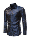 Men's Jacquard Vintage Rose Flower Print Party Prom Long Sleeve Dress Shirt