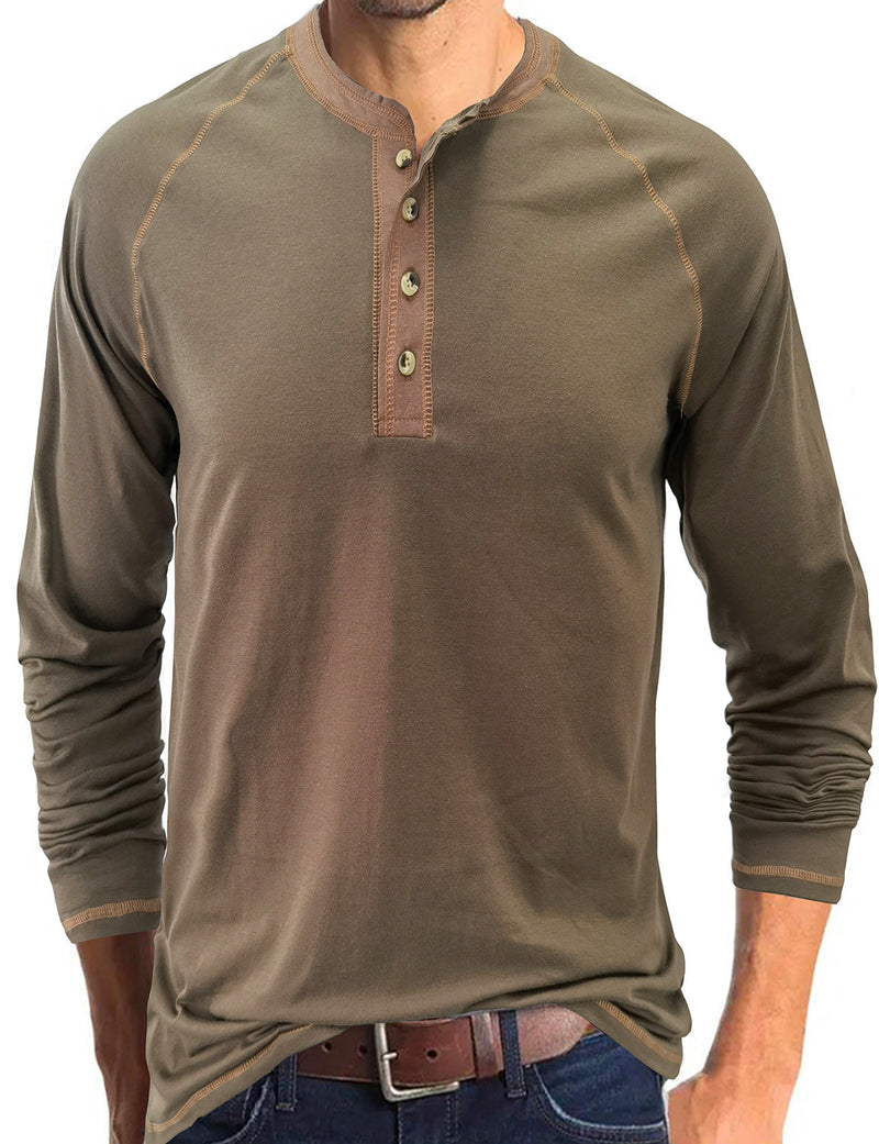 Men's Henry Collar Casual  Solid Color Long Sleeve T-Shirt