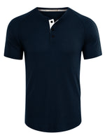 Men's Casual Solid Color Short Sleeve Henley T-shirt
