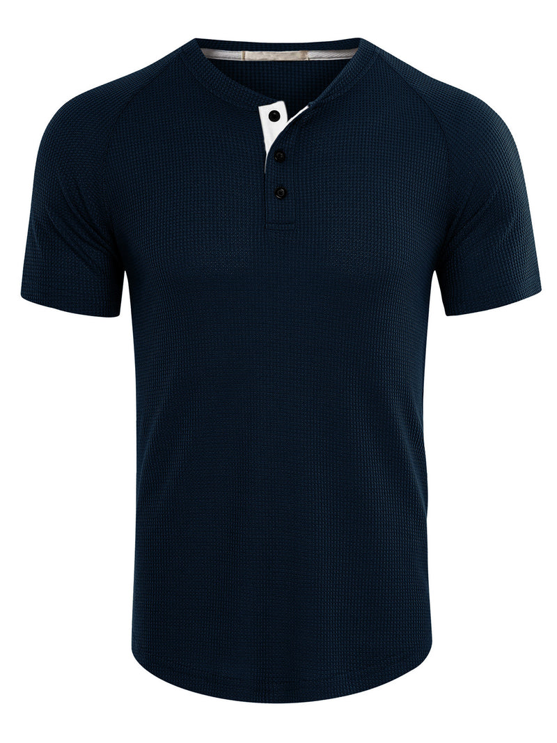 Men's Casual Solid Color Short Sleeve Henley T-shirt