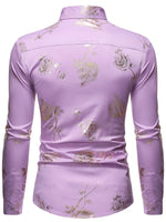 Men's Rose Print Casual Long Sleeve Shirts