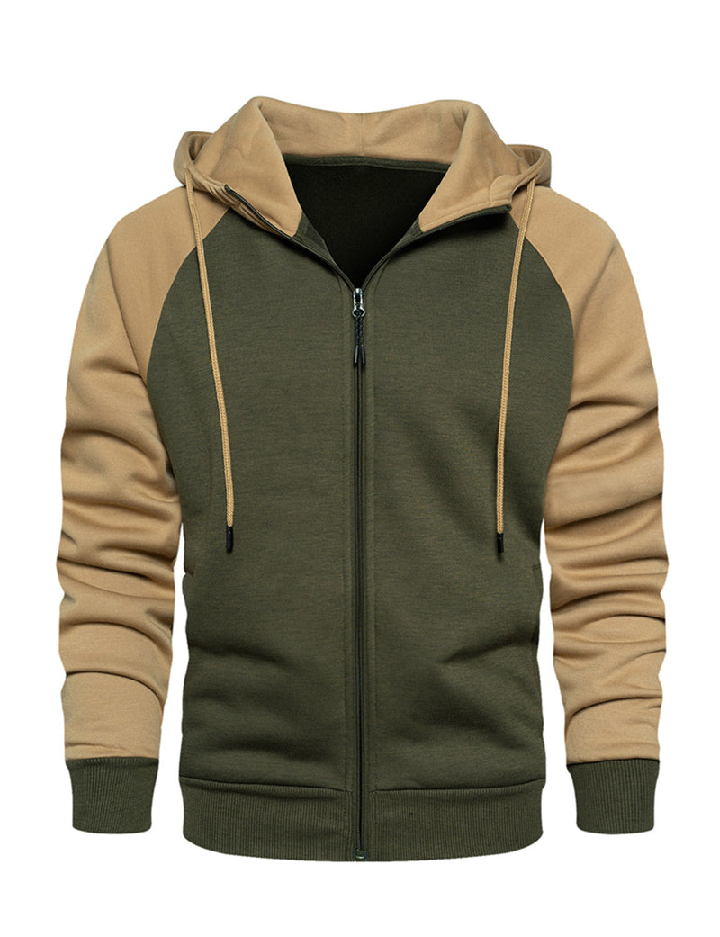 Men's Color Block Long Sleeve Casual Fall Winter Full-Zip Hoodie Zip Sweatshirt
