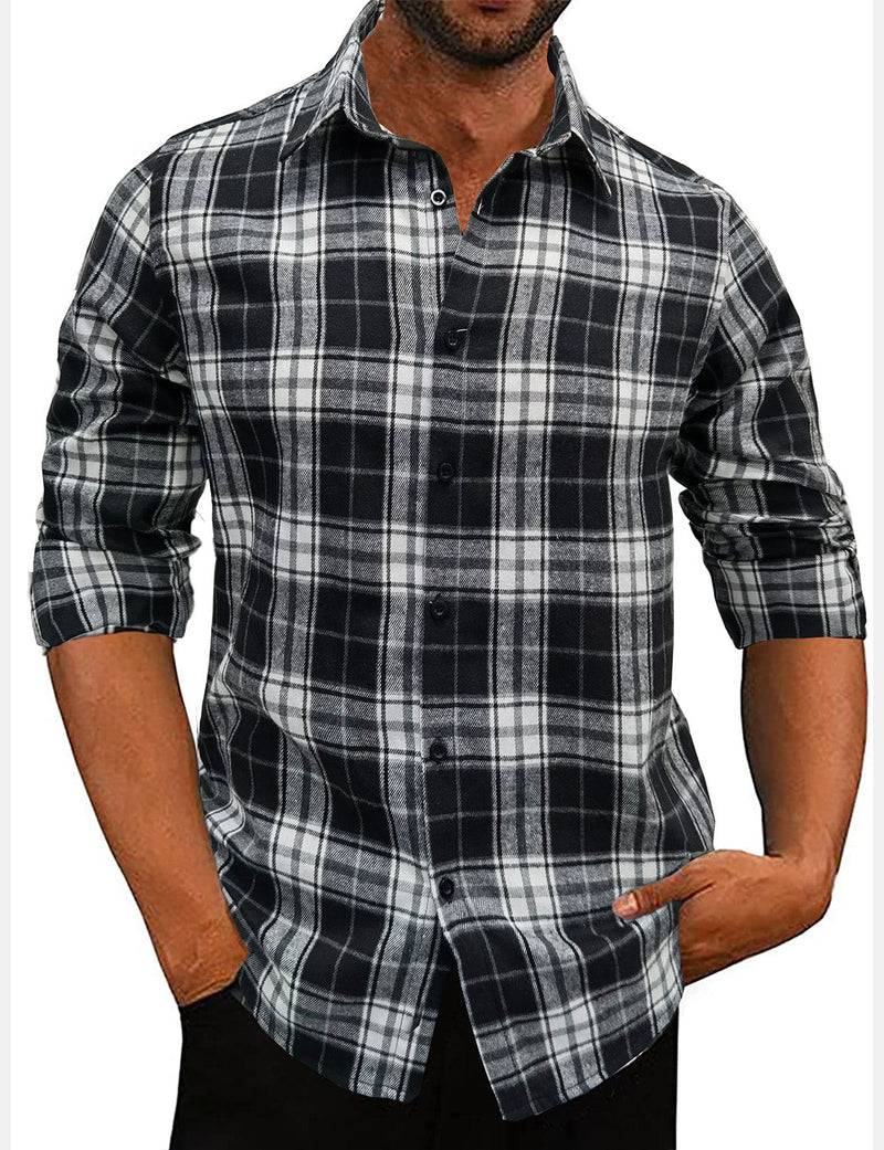 Men's Classic Plaid Vintage Button Up  Long Sleeve Shirt