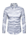 Men's Satin Smooth Button Up Tuxedo Long Sleeve Party Dress Shirt