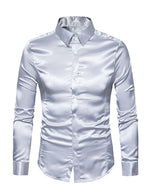 Men's Satin Smooth Button Up Tuxedo Long Sleeve Party Dress Shirt