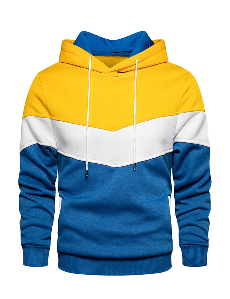 Men's Classic Color Block Long Sleeve Pullover Hoodie With Pocket