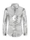 Men's Button Up Luxury Shiny Tuxedo Party Costume Long Sleeve Dress Shirt