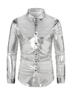 Men's Button Up Luxury Shiny Tuxedo Party Costume Long Sleeve Dress Shirt