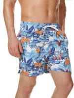 Men's Summer Casual Floral Parrot Print Hawaiian Beach Graphic Shorts Swimming Trunks