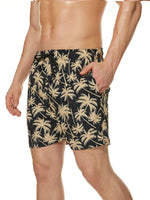 Men's Casual Summer Black Palm Tree Print Hawaiian Beach Graphic Shorts Swimming Trunks