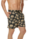 Men's Casual Summer Black Palm Tree Print Hawaiian Beach Graphic Shorts Swimming Trunks