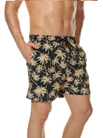 Men's Casual Summer Black Palm Tree Print Hawaiian Beach Graphic Shorts Swimming Trunks