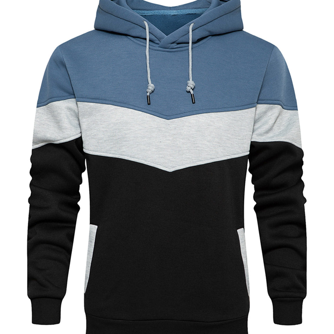Men's Classic Color Block Long Sleeve Pullover Hoodie With Pocket
