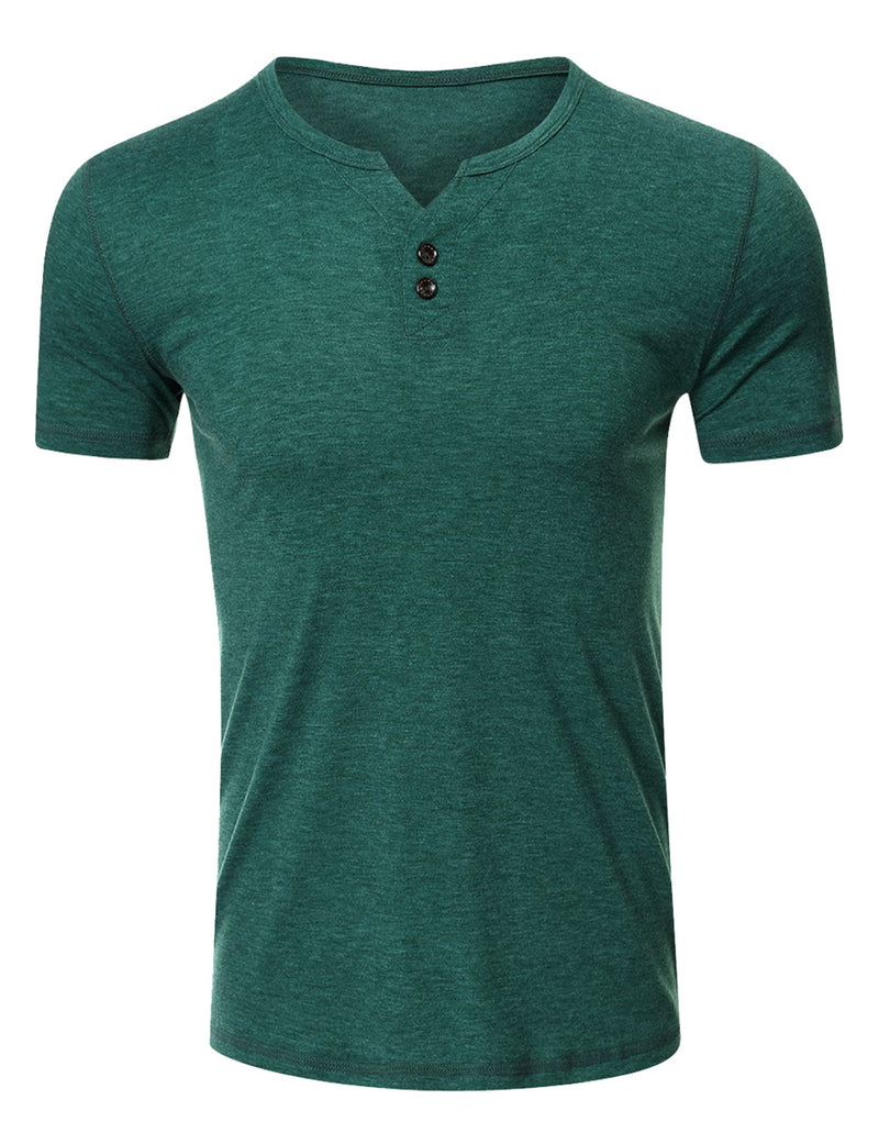 Men's Casual Solid Color Short Sleeve Henley T-shirt