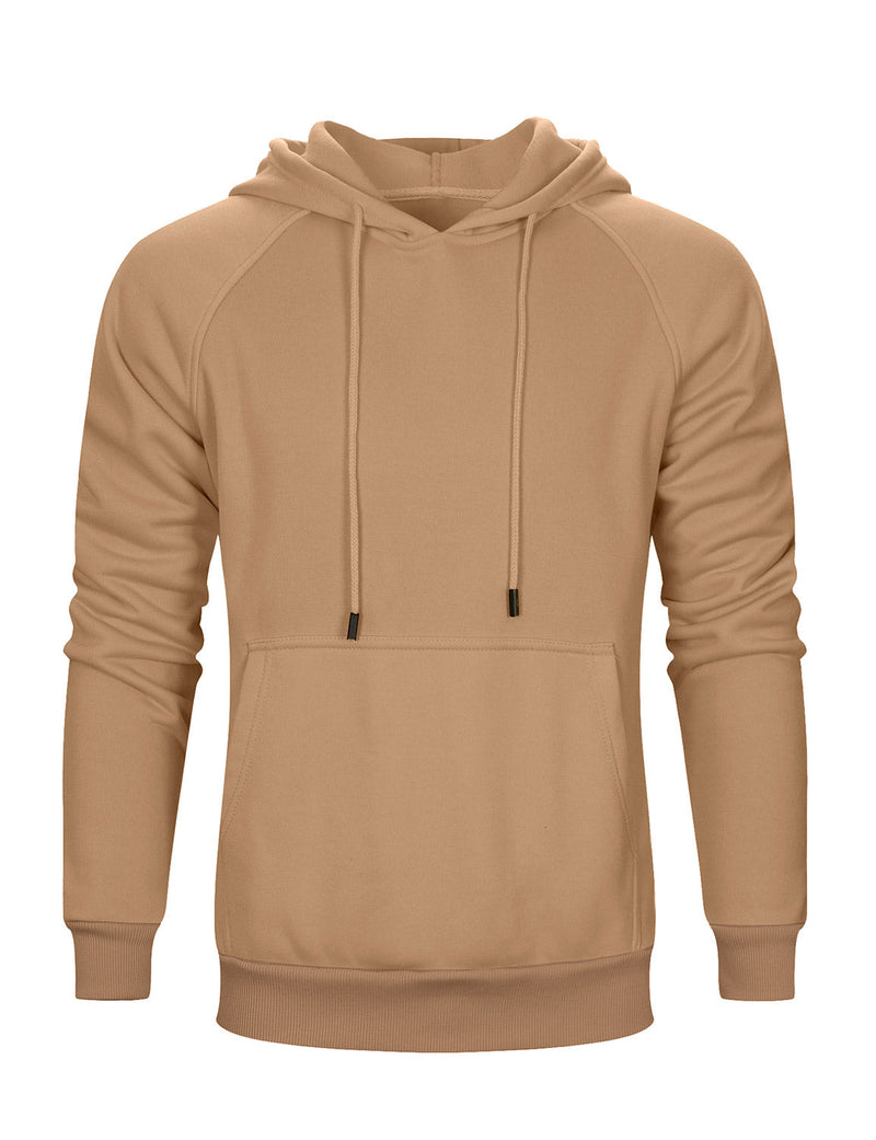 Men's Solid Long Sleeve Pullover Fall Winter Hoodie Sweatshirts With Pocket