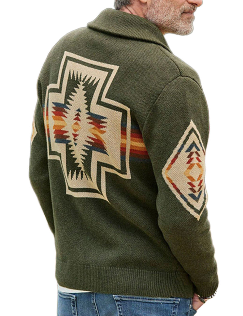 Men's Soft Knit Vintage Button Army Green Pocket Cardigan Sweater