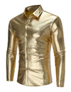 Men's Party Nightclub Button Up Cool Leather Long Sleeve Shirt