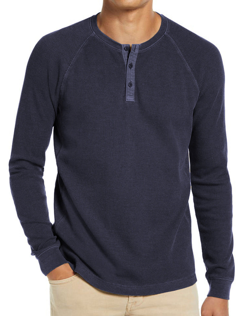 Men's  Solid Color Henry Collar Long Sleeve Casual T-Shirt