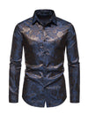 Men's Jacquard Vintage Rose Flower Print Party Prom Long Sleeve Dress Shirt