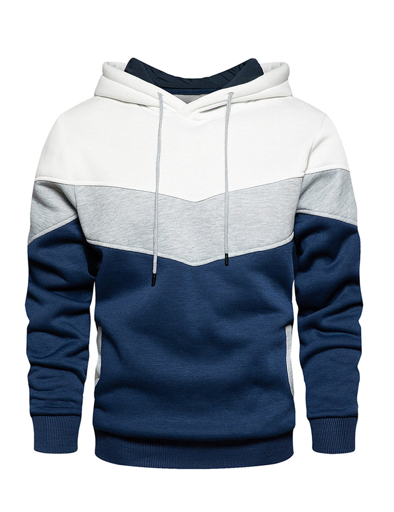 Men's Classic Color Block Long Sleeve Pullover Hoodie With Pocket