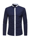 Men's Stand Collar Long Sleeve Button Up Slim Fit Casual Shirt