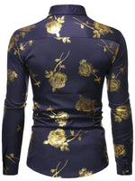Men's Rose Print Casual Long Sleeve Shirts