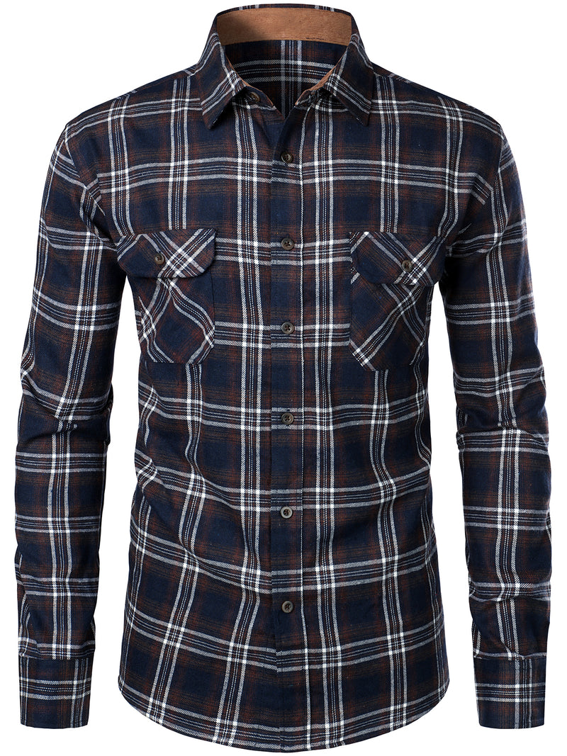 Men's Button Up Regular Fit Long Sleeve Plaid Flannel Casual Shirts