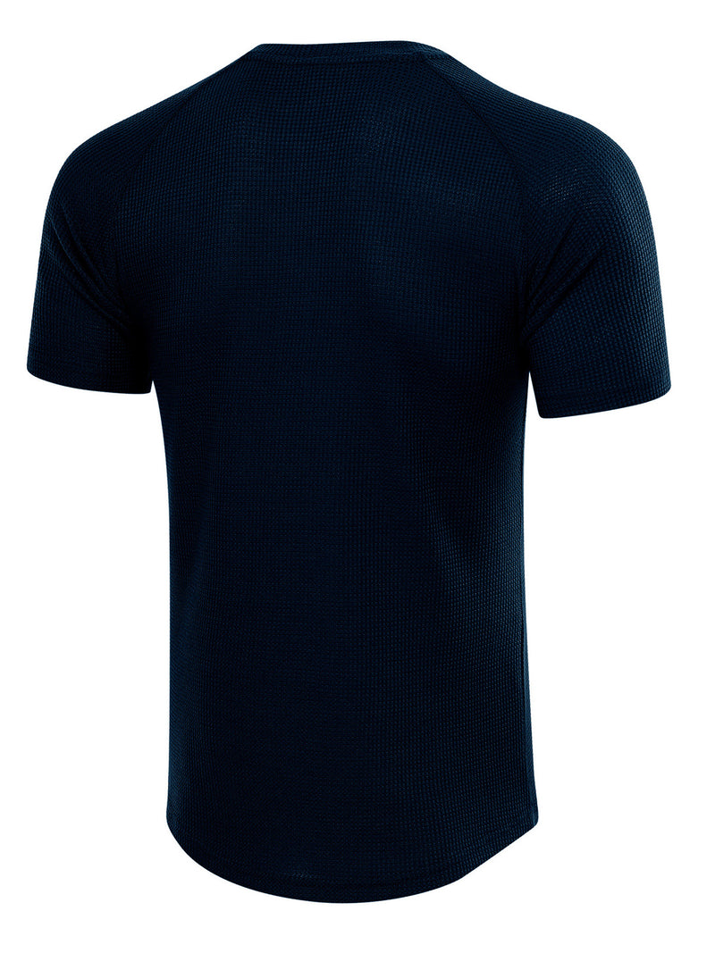 Men's Casual Solid Color Short Sleeve Henley T-shirt