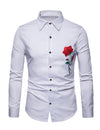 Men's Rose Embroidery Casual Long Sleeve Button Dress Shirt