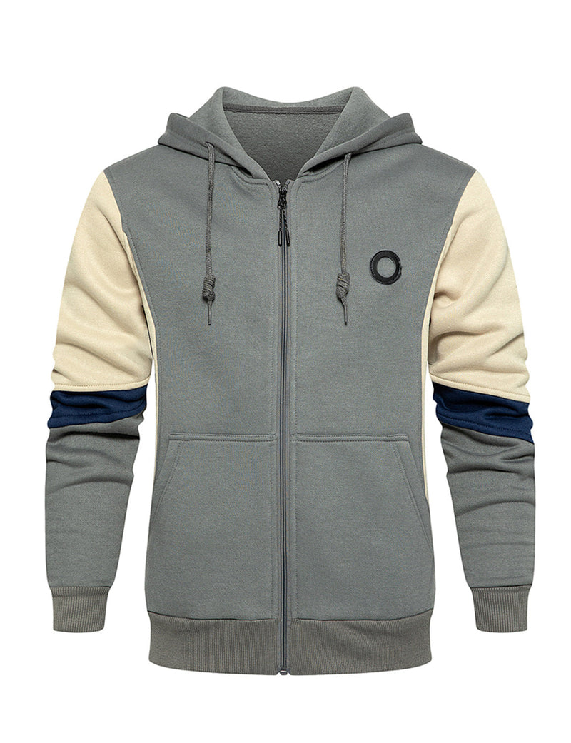 Men's Casual Color Block Long Sleeve Full-Zip Hoodie Zip Sweatshirt