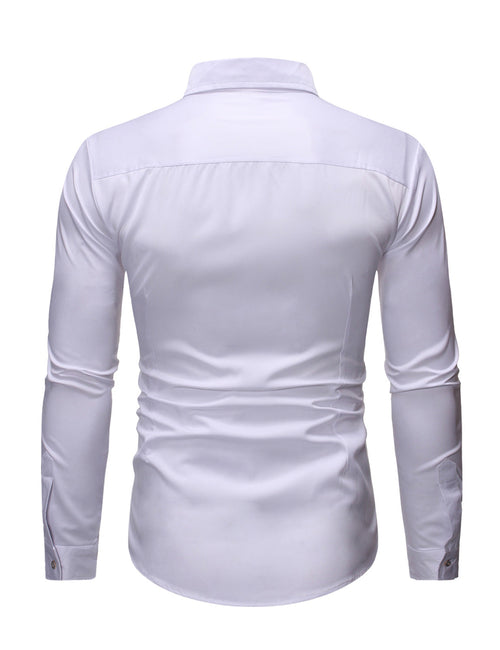 Men's Solid Color Casual Tuxedo Banquet Long Sleeve Dress Shirt
