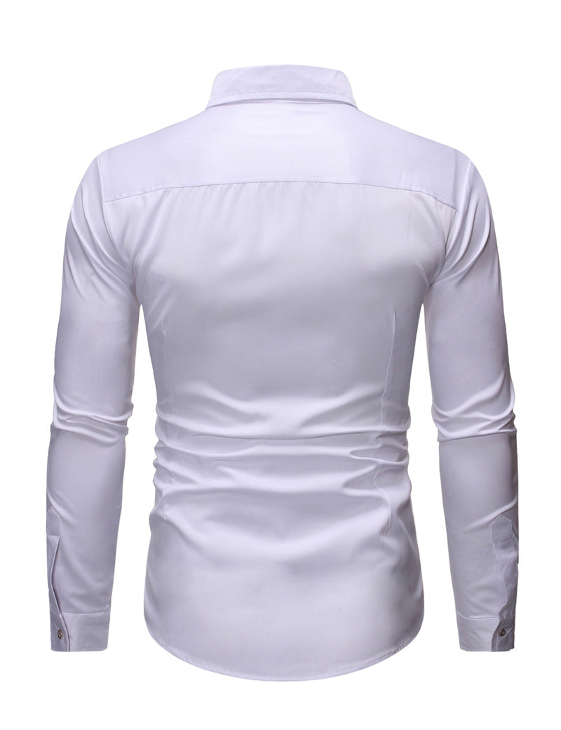 Men's Solid Color Casual Tuxedo Banquet Long Sleeve Dress Shirt