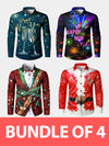 Bundle Of 4|Men's Printed Regular Fit Festive Long Sleeve Shirt