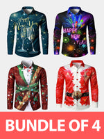 Bundle Of 4|Men's Printed Regular Fit Festive Long Sleeve Shirt
