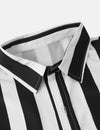 Men's Striped Casual Pocket Long Sleeve Fall Button Up Shirt