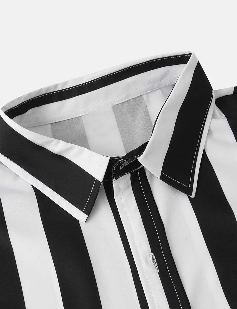 Men's Striped Casual Pocket Long Sleeve Fall Button Up Shirt