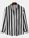 Men's Striped Casual Pocket Long Sleeve Fall Button Up Shirt