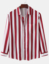 Men's Striped Casual Pocket Long Sleeve Fall Button Up Shirt