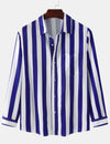 Men's Striped Casual Pocket Long Sleeve Fall Button Up Shirt
