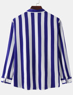 Men's Striped Casual Pocket Long Sleeve Fall Button Up Shirt