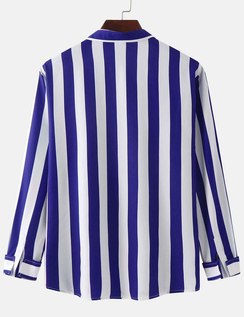 Men's Striped Casual Pocket Long Sleeve Fall Button Up Shirt