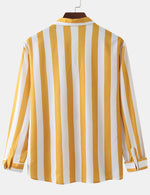 Men's Striped Casual Pocket Long Sleeve Fall Button Up Shirt