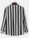 Men's Striped Casual Pocket Long Sleeve Fall Button Up Shirt