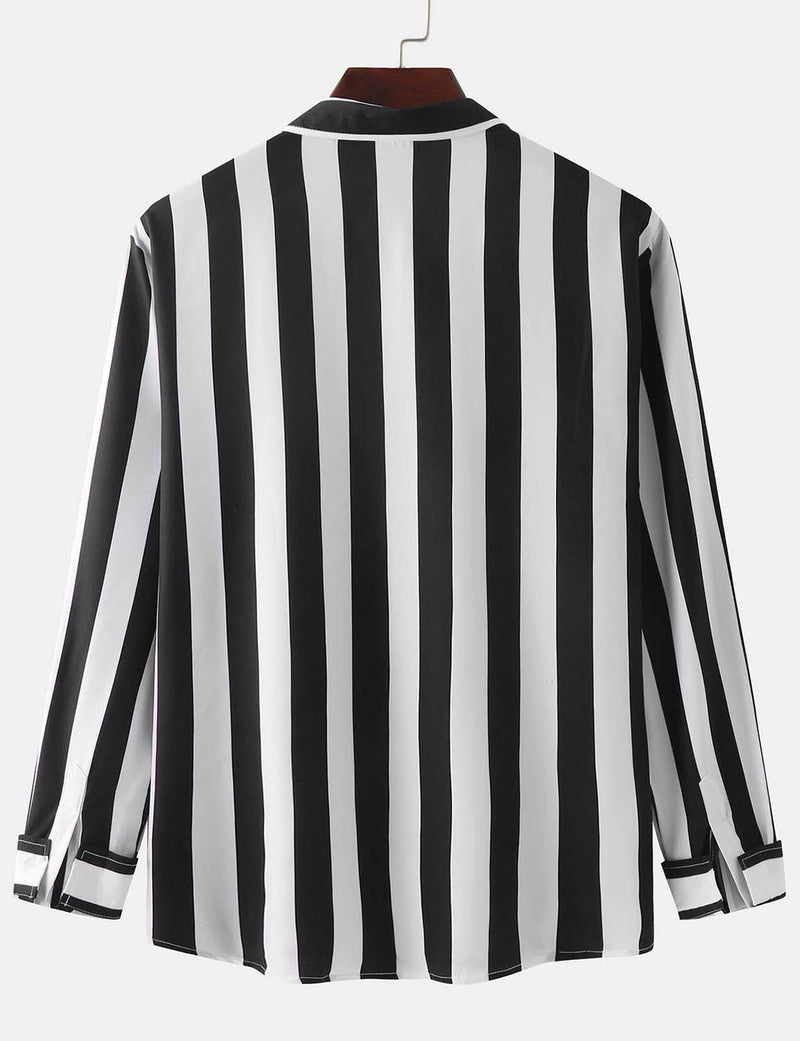 Men's Striped Casual Pocket Long Sleeve Fall Button Up Shirt