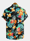 Men's Black Floral Cotton Tropical Hawaiian Vacation Shirt
