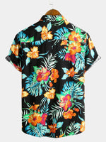 Men's Black Floral Cotton Tropical Hawaiian Vacation Shirt