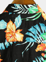 Men's Black Floral Cotton Tropical Hawaiian Vacation Shirt
