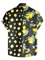 Men's Lemon Polka Dot Patchwork Print Short Sleeve Vacation Button Up Shirt