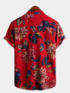 Men's Red Flower Tropical Hawaii Cotton Short Sleeve Shirt